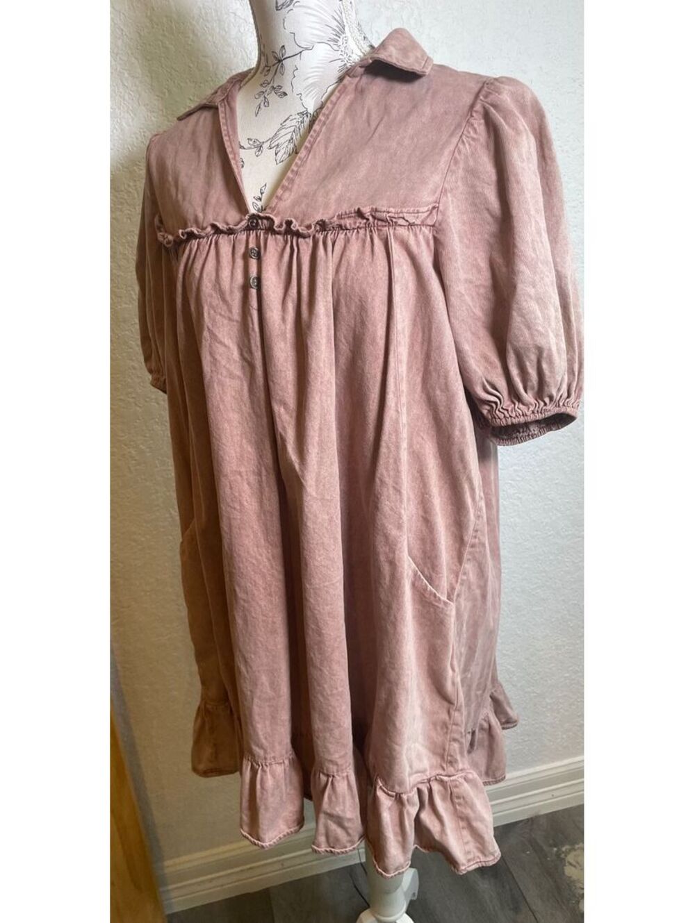 Easel cottage core faded red/brown flowy oversized ruffle cotton dress small